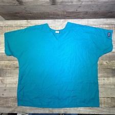 Cherokee Scrubs Top Womens 2XL Turquoise Teal V Neck Shirt Pockets