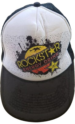 Rock Star Energy Drink Mens Baseball Cap Hat White Mesh Back