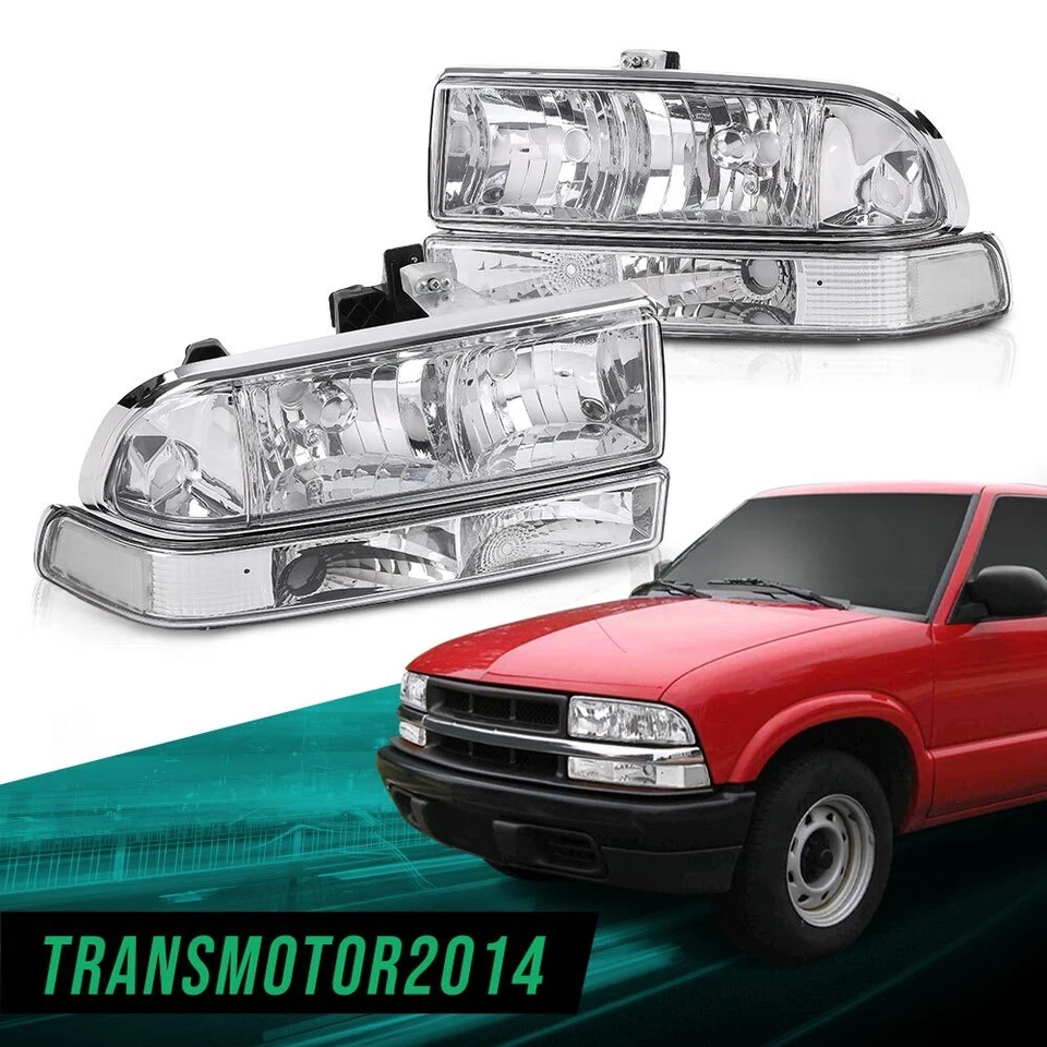 Fit For 98-04 CHEVY S10/BLAZER Headlights Assembly Chrome Housing Clear Corner - Image 2 of 4