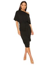 Batwing Ruched Side MIDI Dress Black Boohoo U.S. Size 12. U.K. Size 16