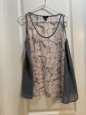Gap Tank Top Pink/Gray(sides) Floral Sheer  Sleeveless Scoop Neck Large