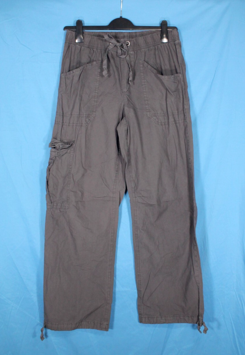 AERIE Gray TWILL Elastic Waist GO-FOR-IT BAGGY High-Rise CARGO PULL-ON PANTS  M