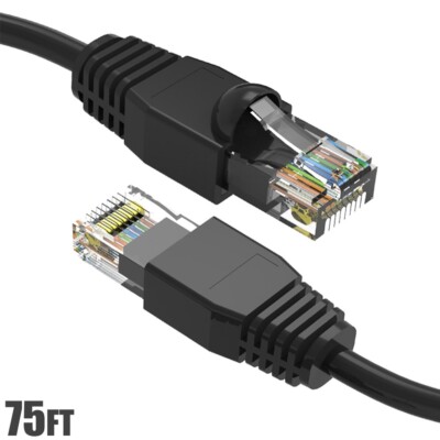 75FT Cat6A RJ45 Ethernet LAN Network UTP Patch Cable Copper Gold 24AWG Black