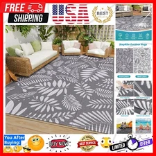 Stylish Leaf Print 5' x 8' Waterproof Rug Perfect for Patios & Camping Trips