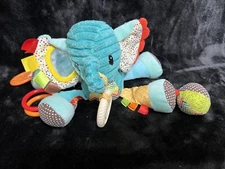 Infantino Blue Corduroy Elephant Hanging Crib Stroller Teether Crinkle Rattle