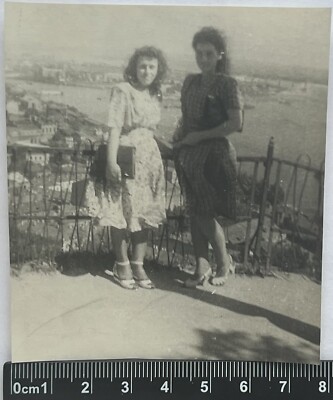 Two Pretty Cute Young Women Charming Attractive Ladies Nice Girls Old Photo