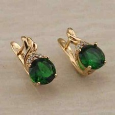 2CT Round Cut Lab-Created Emerald Stud Wedding Earrings 14K Yellow Gold Plated