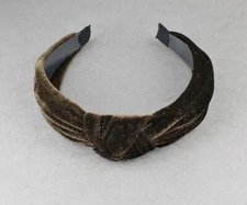 dark brown velvet turban knot headband velour fabric covered band grip teeth