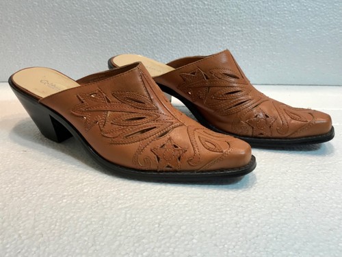 Western Boot Style Clogs Leather Brown 