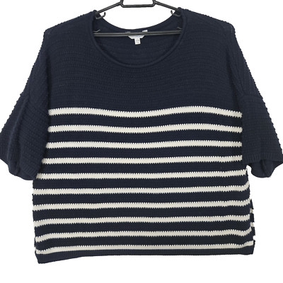 Time & Tru Oversized Pullover Sweater Size L 12-14 Cotton Blend Navy Nautical