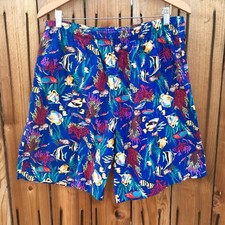 RJC Hawaiian Vtg Cotton Shorts Allover Print Tropical Fish Aquarium Mens XL