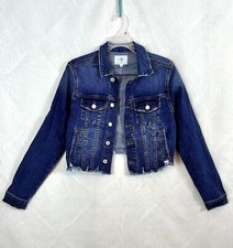 Women’s Blue Distressed Crop Denim Jacket / Small
