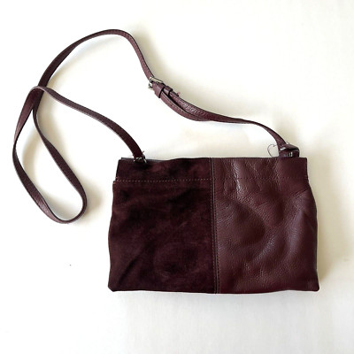 Zara Burgundy Leather Suede Crossbody Small Clutch Bag