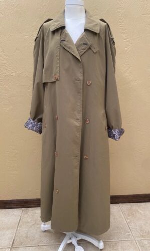 Vintage Trench Coat waterproof fabric Khaki Belted Double Breast Raincoat M To L - Picture 1 of 15