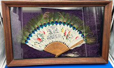 Antique chinese/japanese hand fan with peacock feathers and wood handles