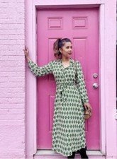 ZARA NWT WOMAN GEOMETRIC PRINT MIDI DRESS GREEN / ECRU | 9878/102