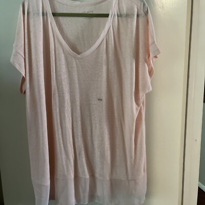 New Lane Bryant T-Shirt Women 18/20 Plus Pink V-Neck Linen Short Sleeve Casual
