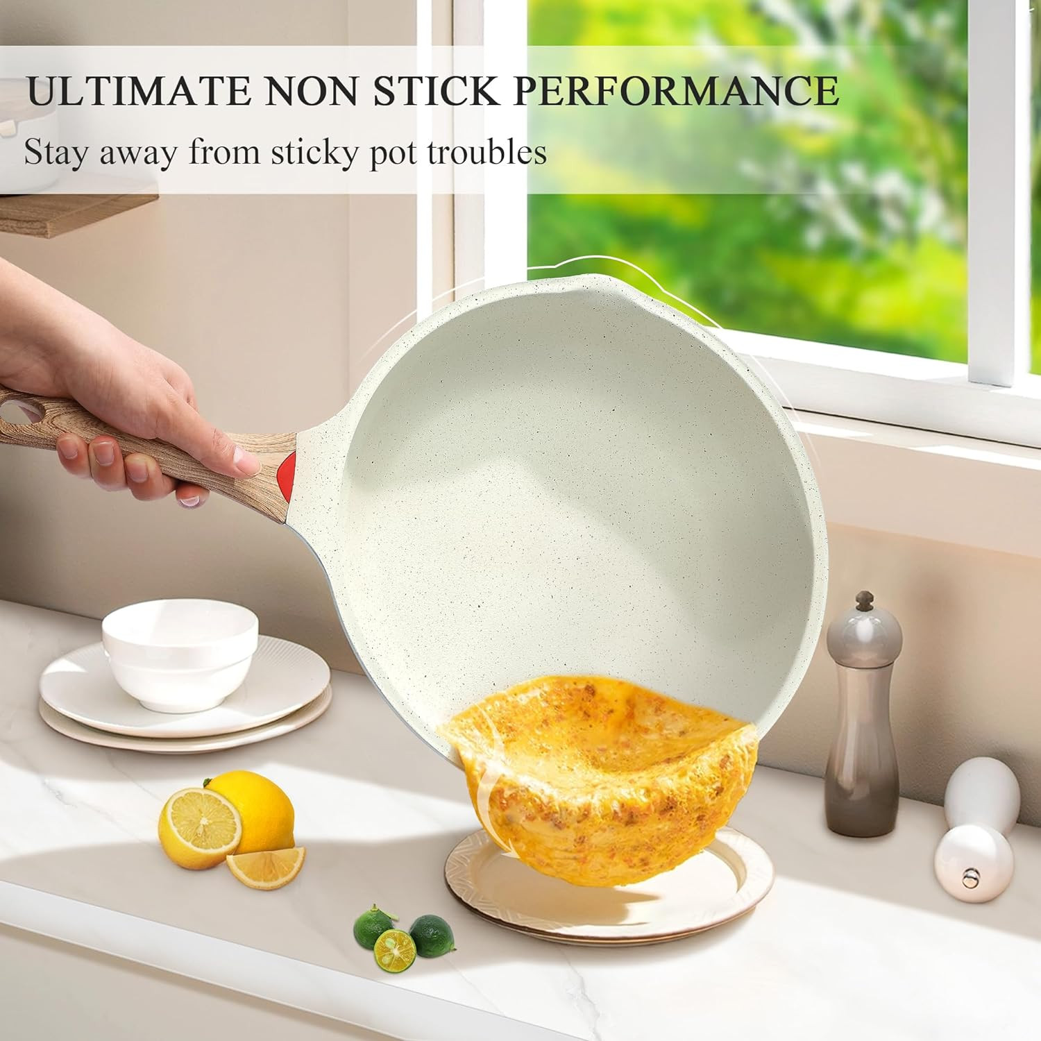 Nonstick Deep Frying Pan, Saute Pan with Lid, 11"/5Qt, German 3C+ Ceramic Coatin