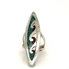 Vintage Sterling Silver Southwest Inlay Coral Turquoise Sea Water Wave Ring sz 7