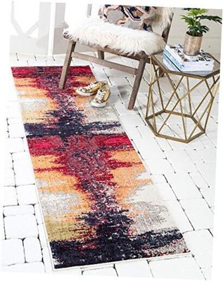  Estrella Collection Abstract, Rustic, 2' 7'' x 10' 0'' Runner Pink/Navy Blue