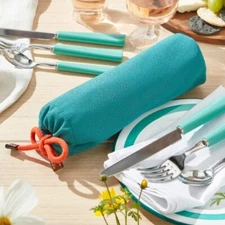 Fortnum Mason Picnic Roll Cutlery & Cloth Napkin Set For 2- Eau De Nil NWT