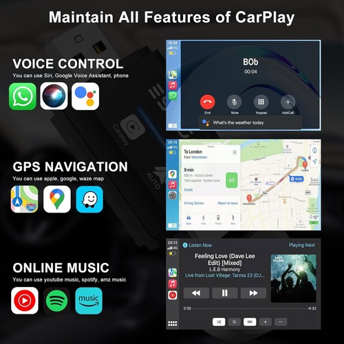 ESSGOO Wireless Apple Carplay Adapter, USB Car Connect Box, Android Auto Adapter - Picture 3 of 10