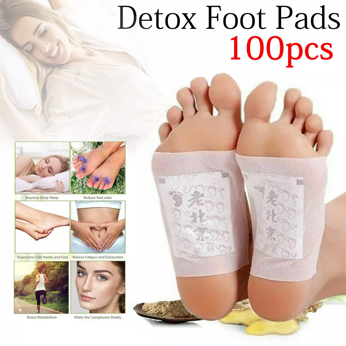 100 Pcs Foot Detox Pads Cleansing Patch Pain Relief Soothing Herbal Organic New