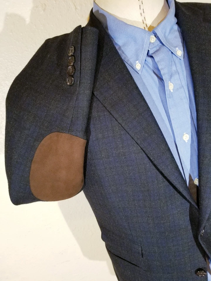 42S Ralph Lauren Blue Black Tartan Elbow Wool tweed Blazer Sport Coat Jacket - Image 4 of 4