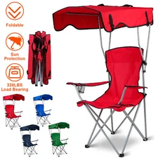 Camping Folding Chair Sun Protection Canopy Chair with Cup Holder Outdoor Picnic