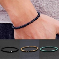 New Men Bracelet Small Stone 4mm Braclet Hematite Cross Braslet Rice.