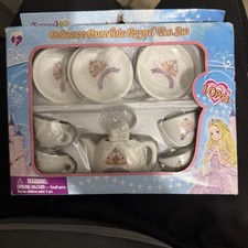 New Mini Tea Set Sweet Princess Porcelain Royal 10 Pieces w Crown Design Pretend