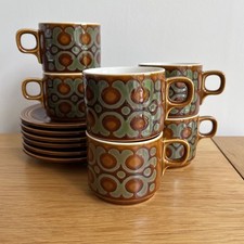 Hornsea Pottery Bronte Vintage Coffee Cup Saucer Set, 1970s X 6