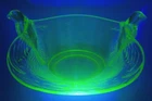 Uranium Glass Green Depression Bowl with Bird Handles