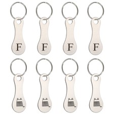 8Pcs Stainless Steel Shopping Trolley Token, Silver Tone Letter F  Grocery Cart