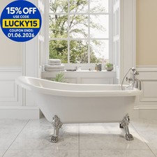 Traditional Freestanding Slipper Bath 1550 Legs Included Roll Top Edge White