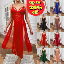 Women Sexy Lace See Through Nightdress Babydoll Pyjamas Lingerie Split Robe PJs