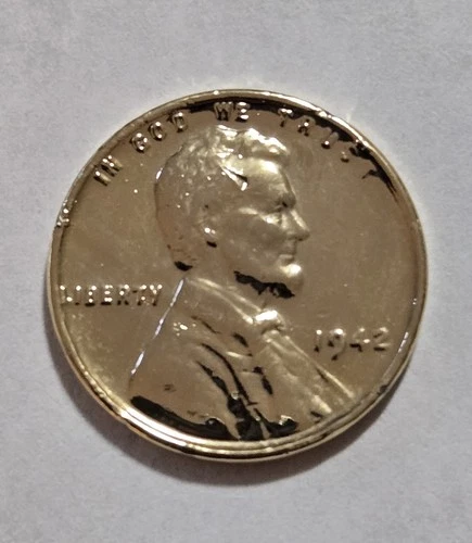 1942 P Lincoln Wheat Cent Penny 1c Very Good VG Details - 24k Gold Plated