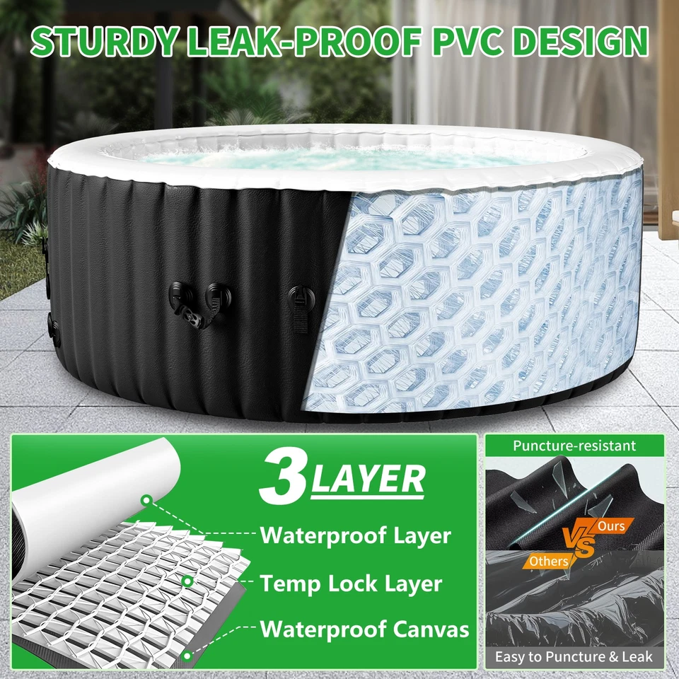 Bañera de hidromasaje inflable Glonerle 4-6 pers 264 galones con 130 chorros de aire, 82''X82''X25"" Foto 4 de 4