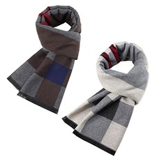 2 Packs Cashmere Feel Men Scarf for Winter Horizontal / Beige  Brown