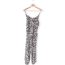 Ladies Strappy Summer Jumpsuit Size 18 Black Cream Print Cuffed Lightweight