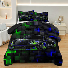 Race Car Twin Bedding Set for Boys, Sports Comforter Set for Kids, 3 Pcs Cool Ca