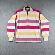 Camiseta deportiva de rugby Lands End vintage para hombre S rosa amarillo a rayas algodón pesado polo