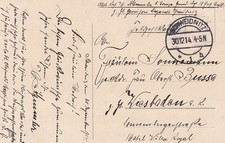 (Feldpost-) Neujahrskarte 1915 vom 30.12.14 aus Schweidnitz nach Wiesbaden