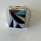 Sterling Silver Turquoise Onyx and Red Coral Size 10.5/11 Ring