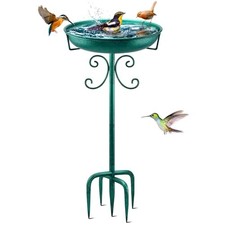 35In Metal Bird Bath for Outside, Vintage Freestanding Birdbaths Green