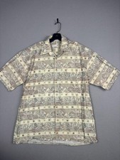 Vtg Pierre Cardin Shirt Mens Large Beige Floral Hawaiian Short Sleeve Button Up