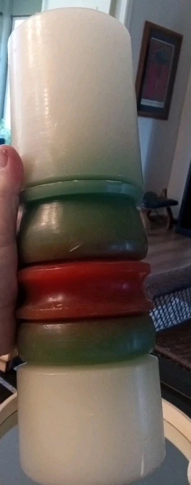 Large Pillar Candle White Green Red 12 In Tall Never Burned - Image 2 of 4