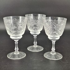3 Vtg Clear Cut Crystal Wine Water Goblets Drinking Glasses Diamond Starburst