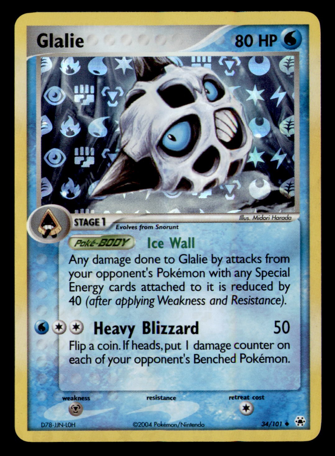 Glalie 34/101 Uncommon Hidden Legends Pokemon Reverse Holo Lightly Played