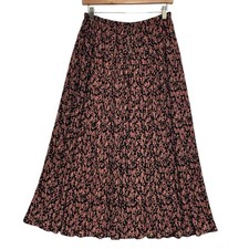 VTG Semi-Sheer Ditsy Floral Crinkle Midi Skirt 80s 90s SIZE SMALL Pink Boho